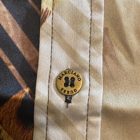 NWT Marciano Guess The Essence Blouse Size XS Leopard Lines Brown Multi Color - Picture 6 of 12